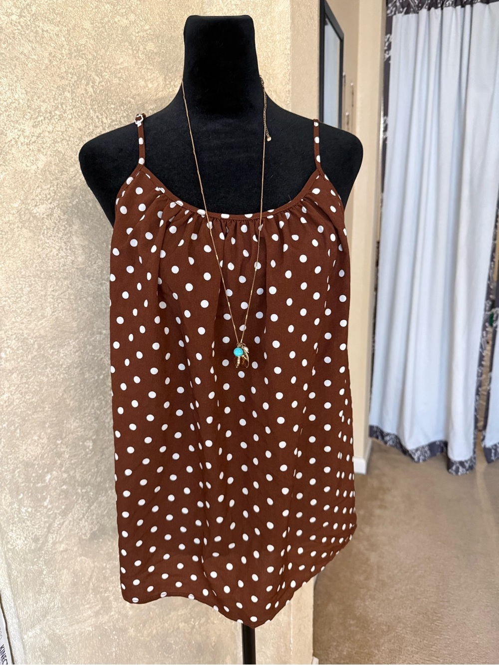 2Pair-Brown Polka Dot and Black Spaghetti Strap Women's Top